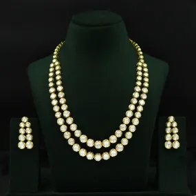 2 Line Round Neck Kundan Necklace Set 13039-34