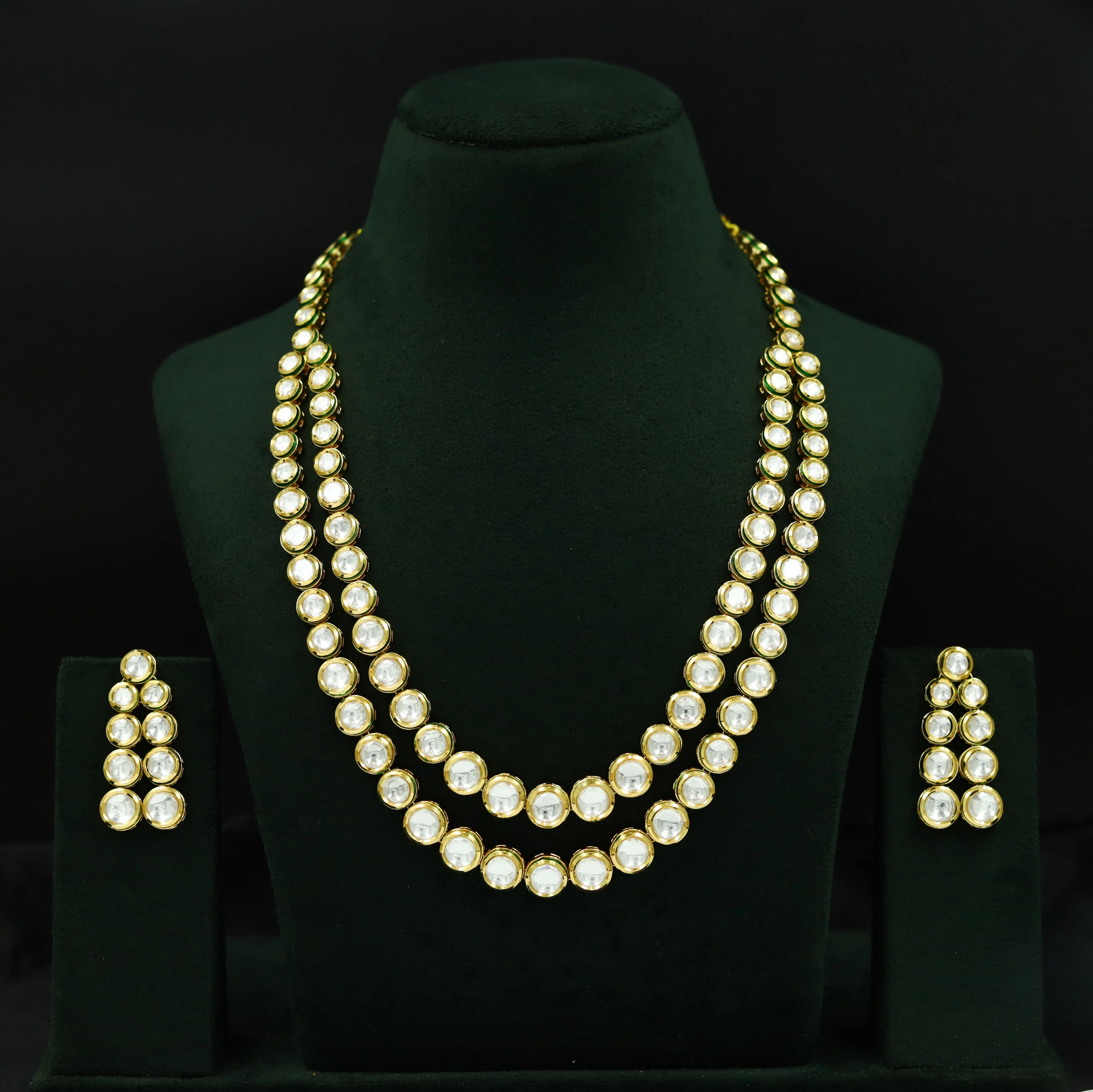 2 Line Round Neck Kundan Necklace Set 13039-34