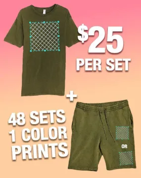 48 1-Color Print Vintage T-Shirt & Short Sets (Unisex)