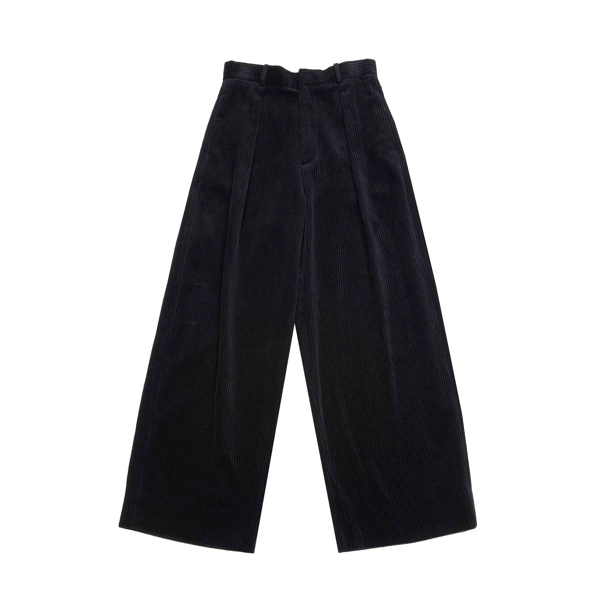 Navy Aton Corduroy Wide-Leg Tucked Pants