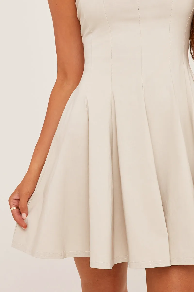 Daniyas Beige Mini Dress with Structured Seam Detail