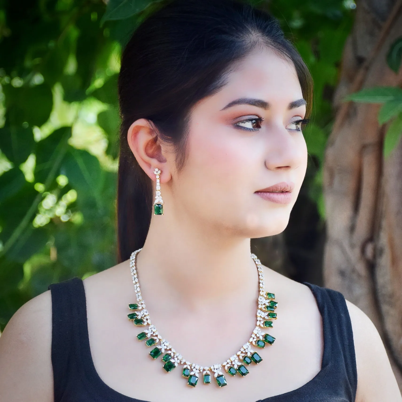 Big Stone Zircon/AD Round Necklace Set 14426-1516