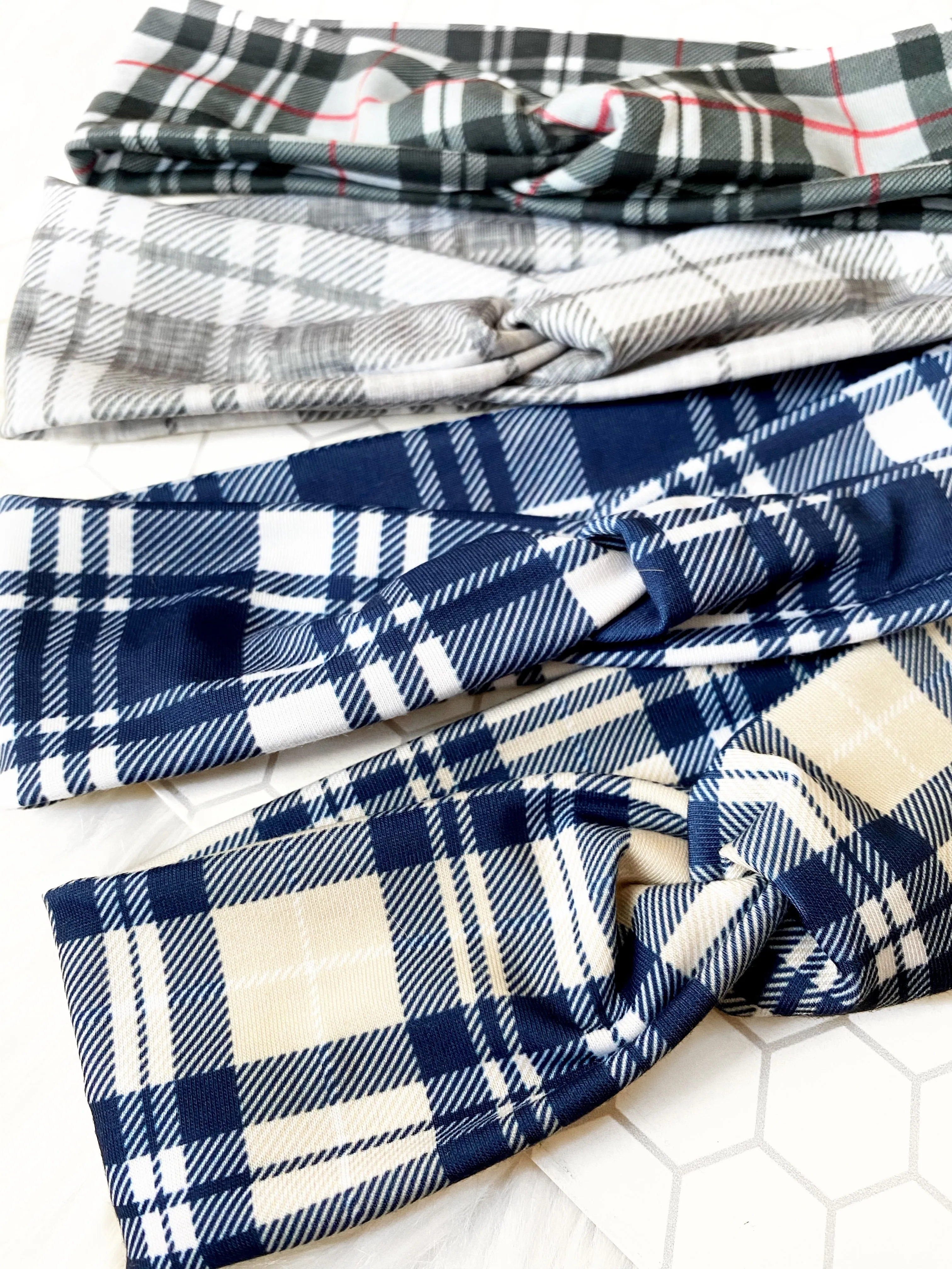Black Plaid Knotties Headband