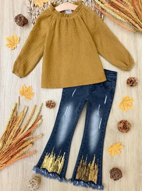Boho Babe Sparkle Fringed Jeans Set