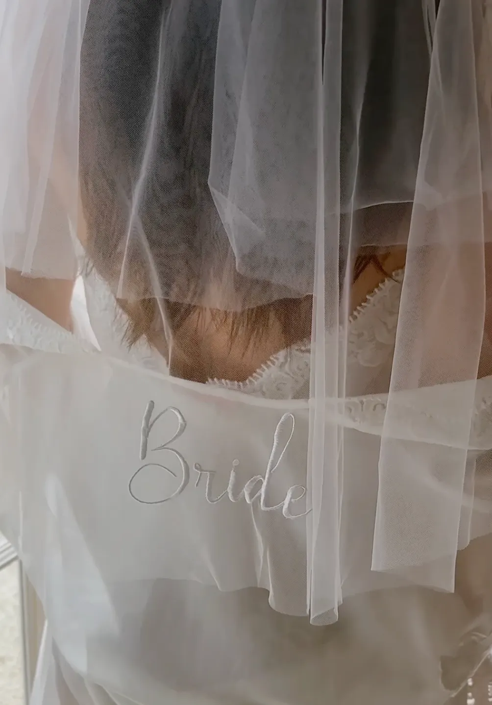Bride Veil Medium Length - White Font