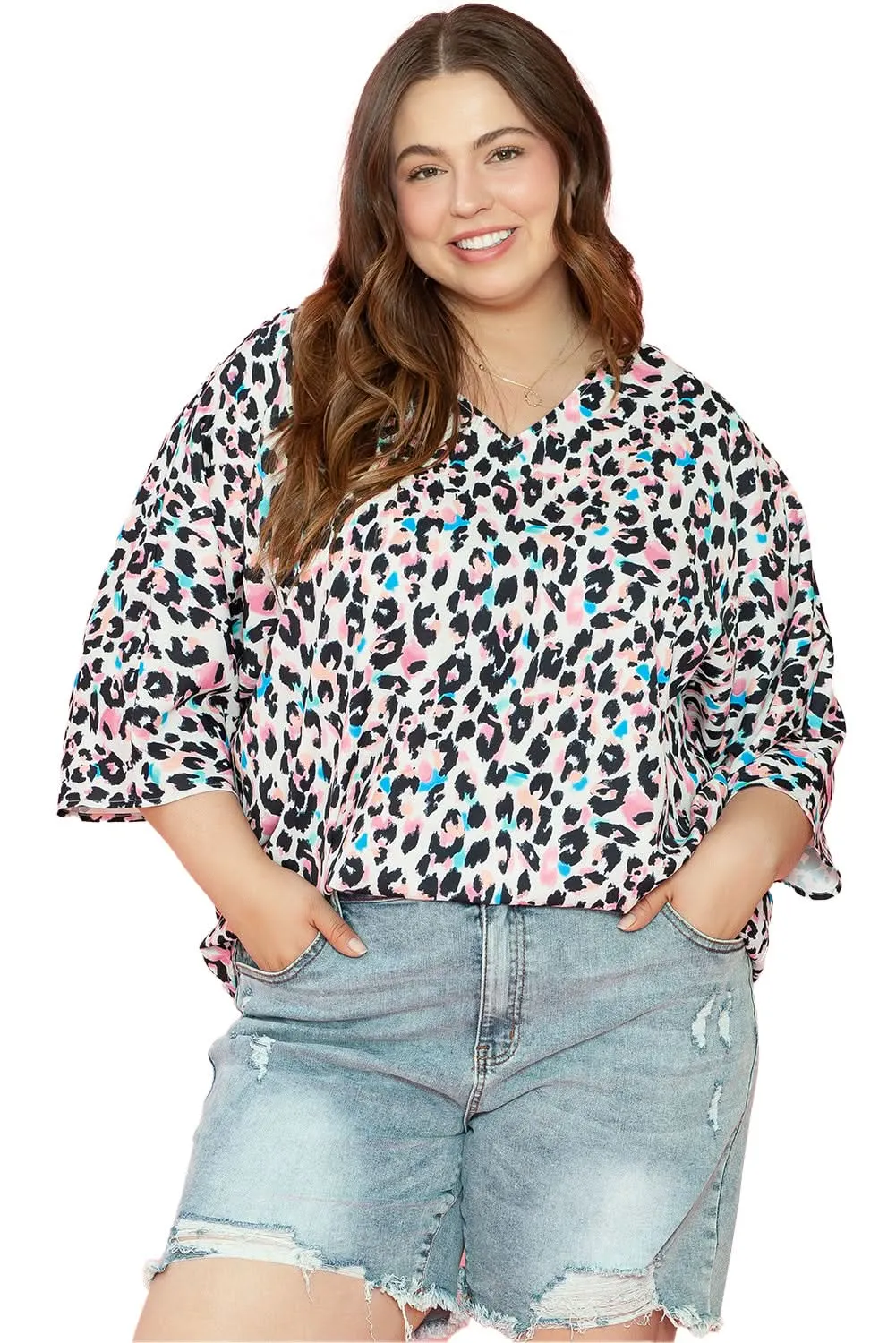Brown leopard batwing top for plus sizes