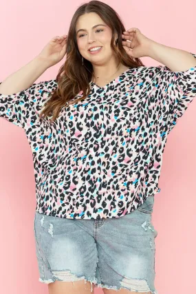 Brown leopard batwing top for plus sizes