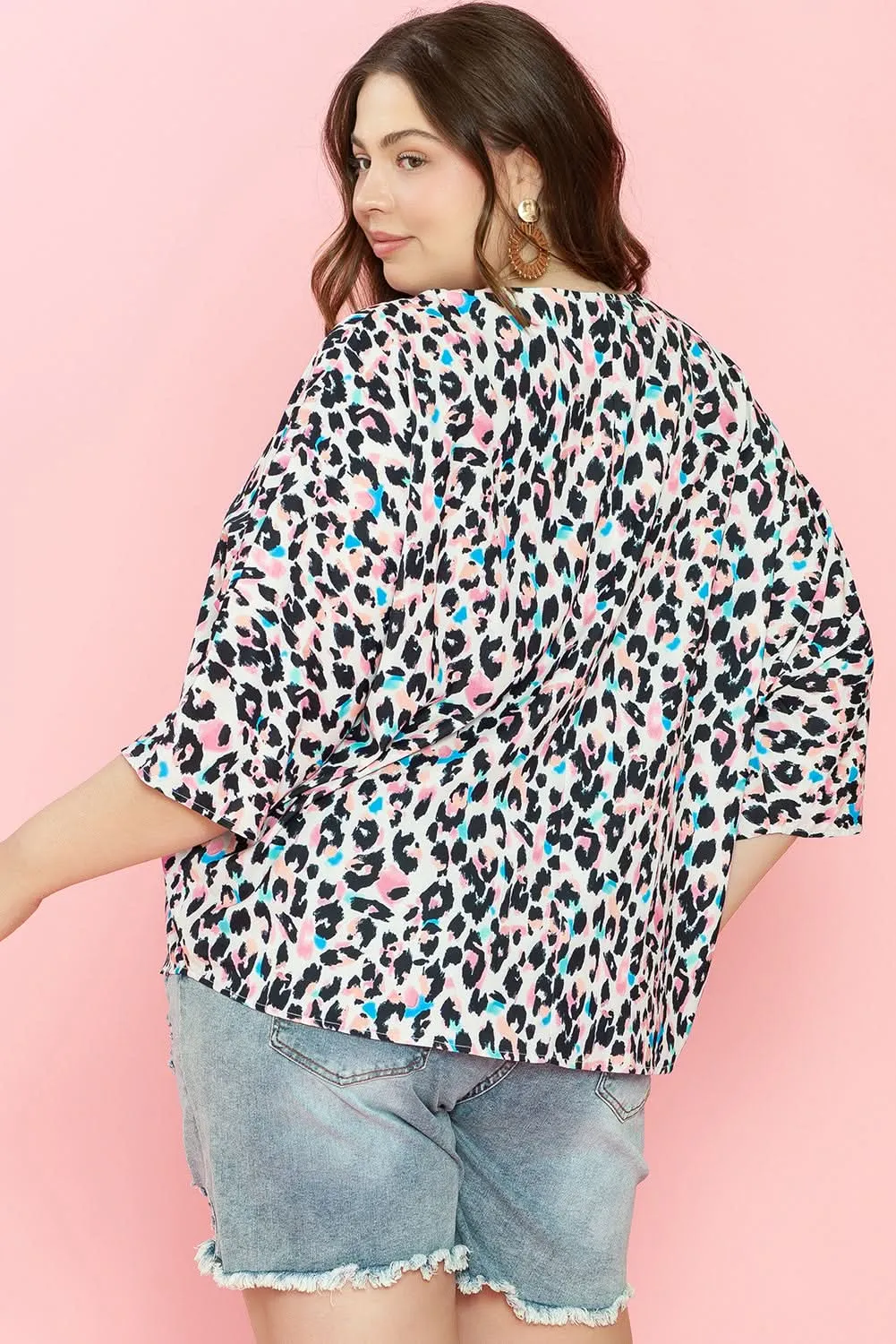 Brown leopard batwing top for plus sizes