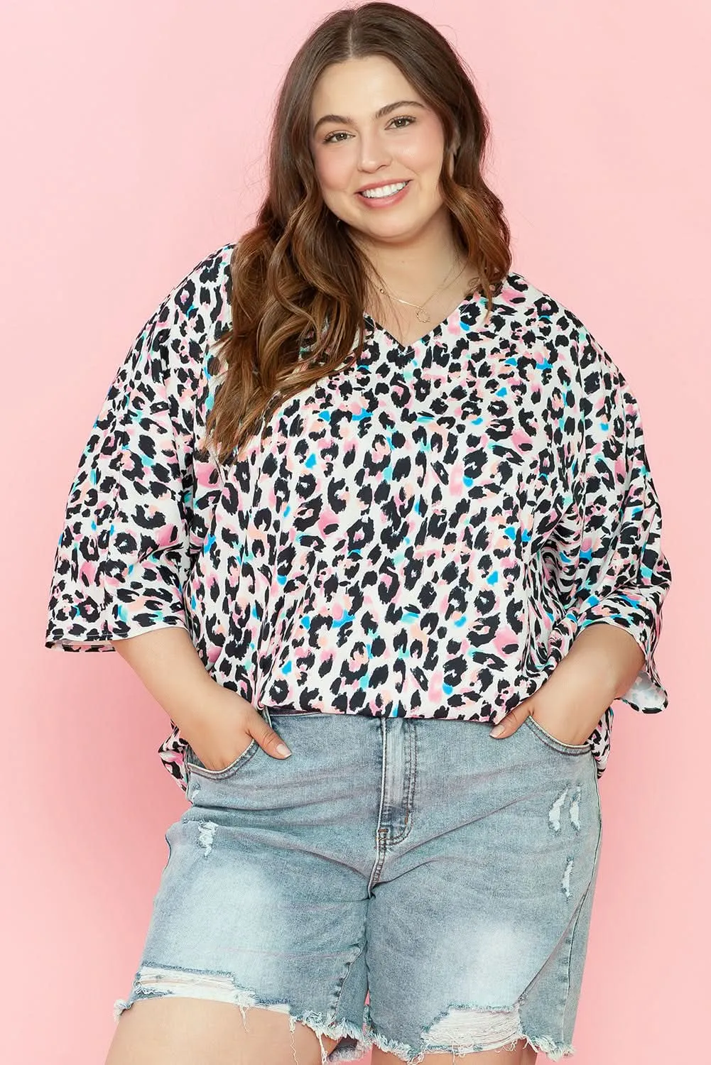 Brown leopard batwing top for plus sizes