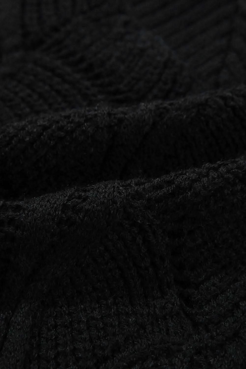 Chic black hollow knit v-neck sweater