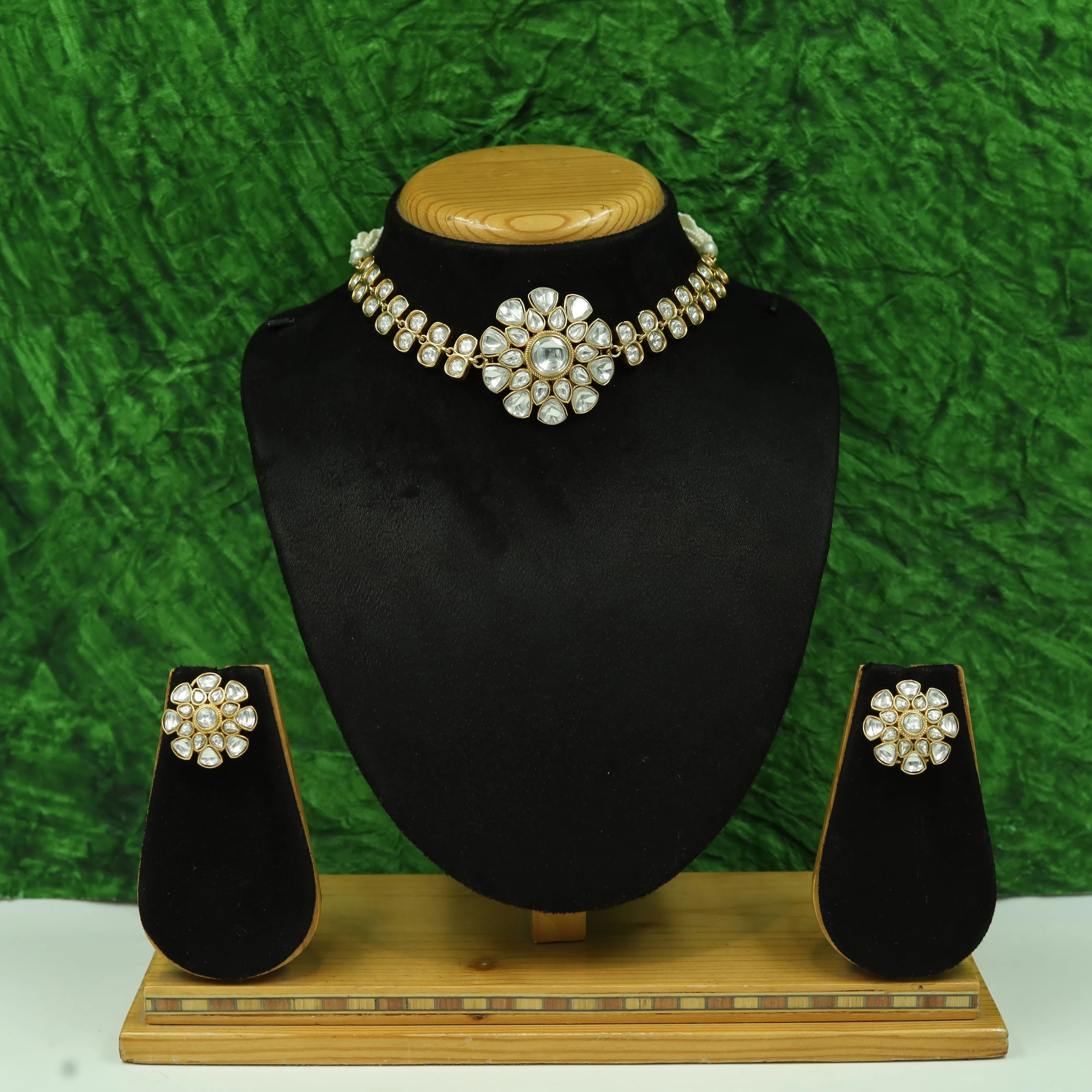 Choker Moissanite Kundan Necklace Set 16035-87