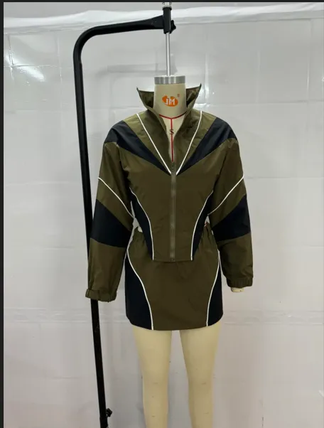 Contrast Color Sport Long Sleeve Coat Skirts