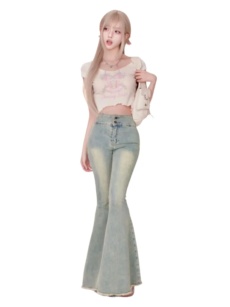 Denim Print Pants Curve Top   Samba