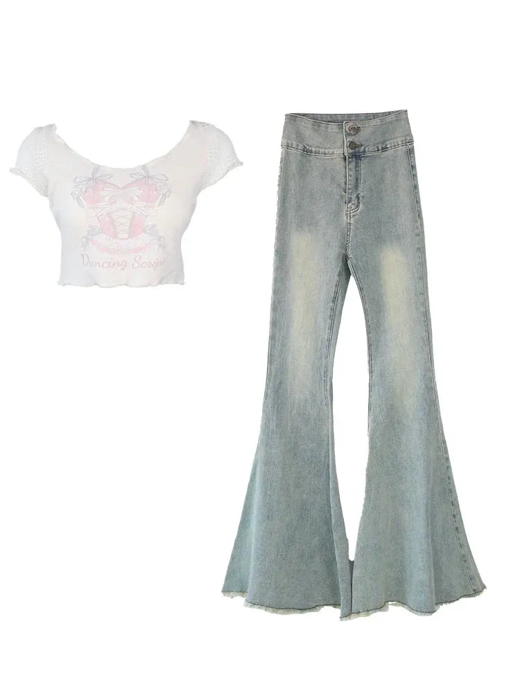 Denim Print Pants Curve Top   Samba