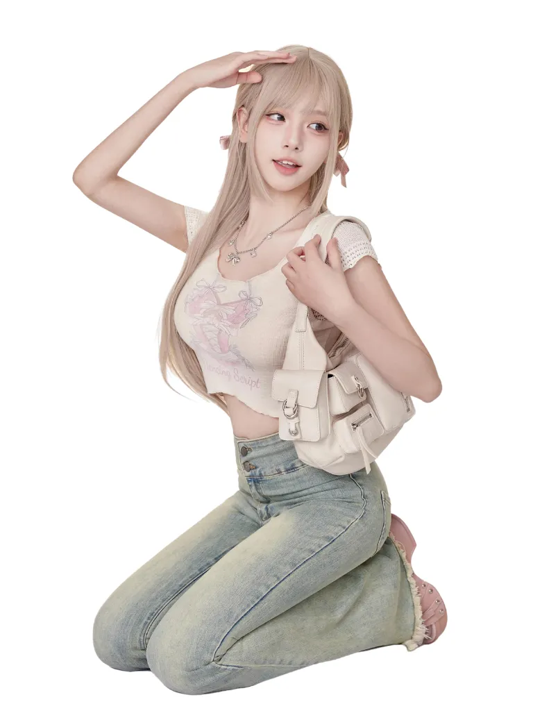 Denim Print Pants Curve Top   Samba
