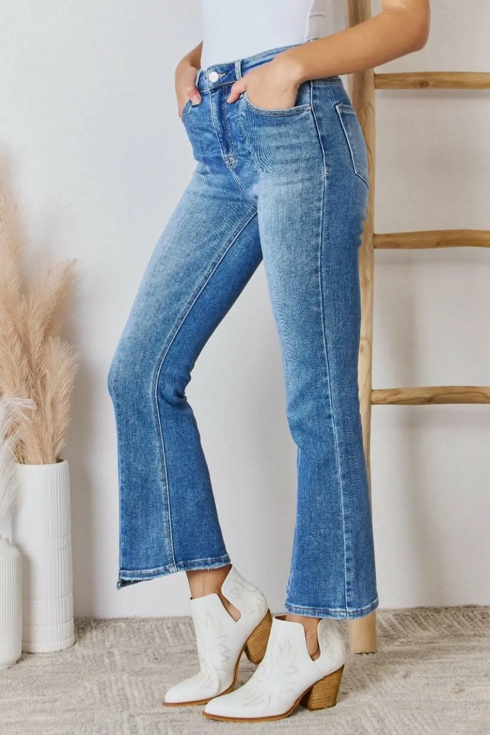 Elevate Full Figure High Waist Ankle Flare Jeans: Curve-Enhancing Chic Denim