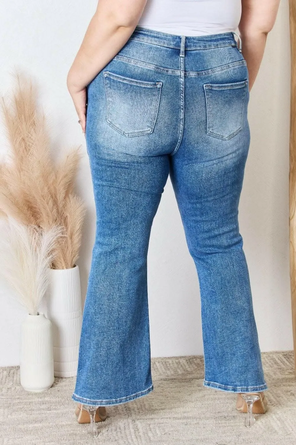 Elevate Full Figure High Waist Ankle Flare Jeans: Curve-Enhancing Chic Denim