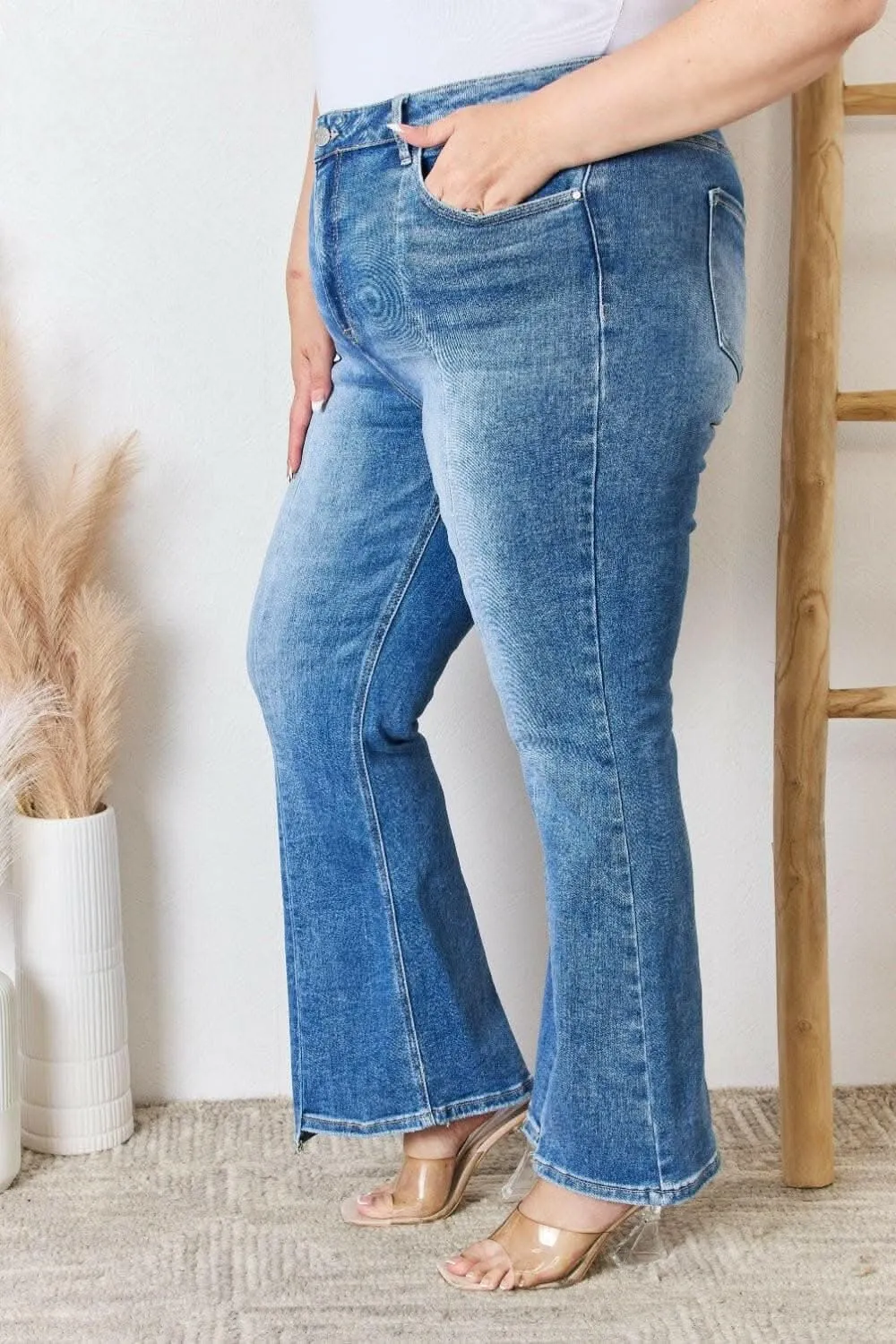 Elevate Full Figure High Waist Ankle Flare Jeans: Curve-Enhancing Chic Denim