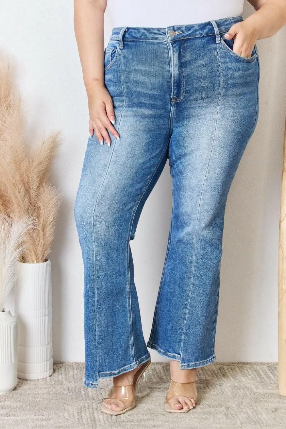 Elevate Full Figure High Waist Ankle Flare Jeans: Curve-Enhancing Chic Denim