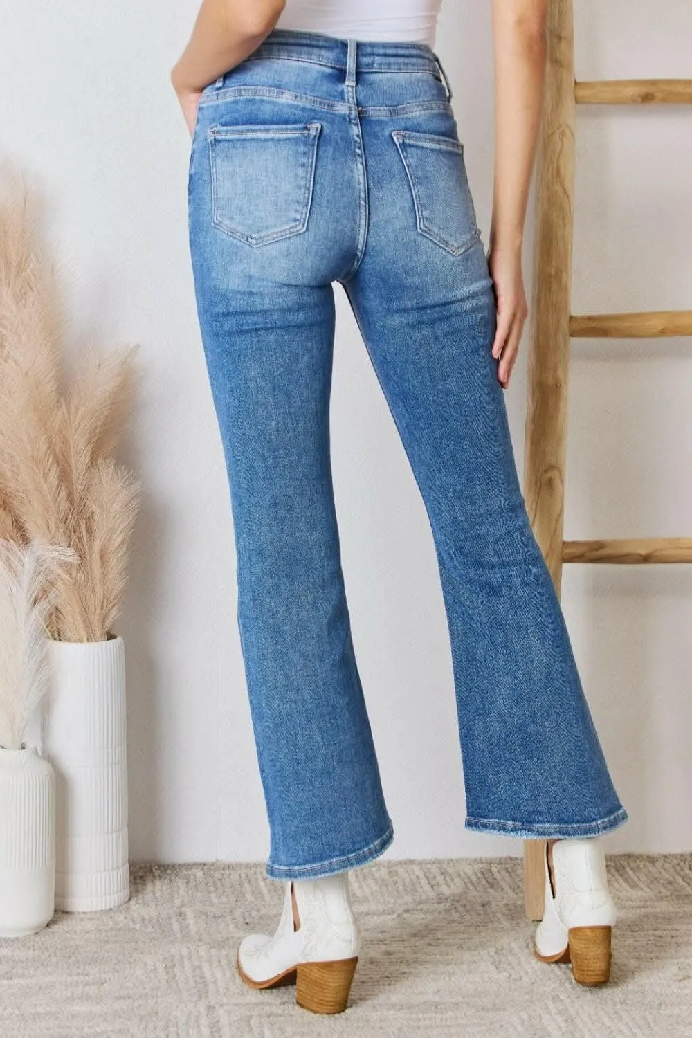 Elevate Full Figure High Waist Ankle Flare Jeans: Curve-Enhancing Chic Denim