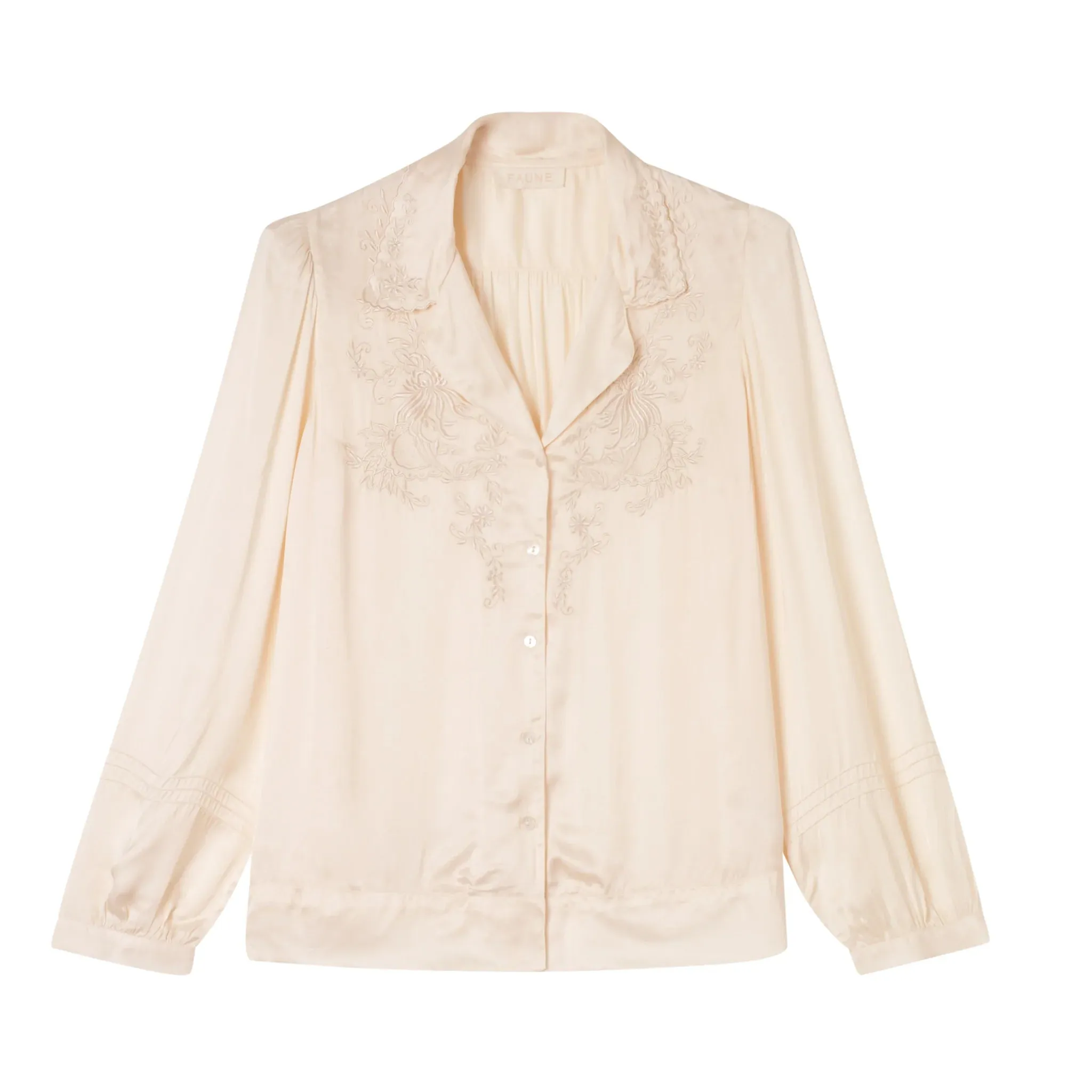 Optimizing the title to improve visibility and clarity, the English version with modifiers could be: Eloise Oyster Blouse with Faune Floral Print