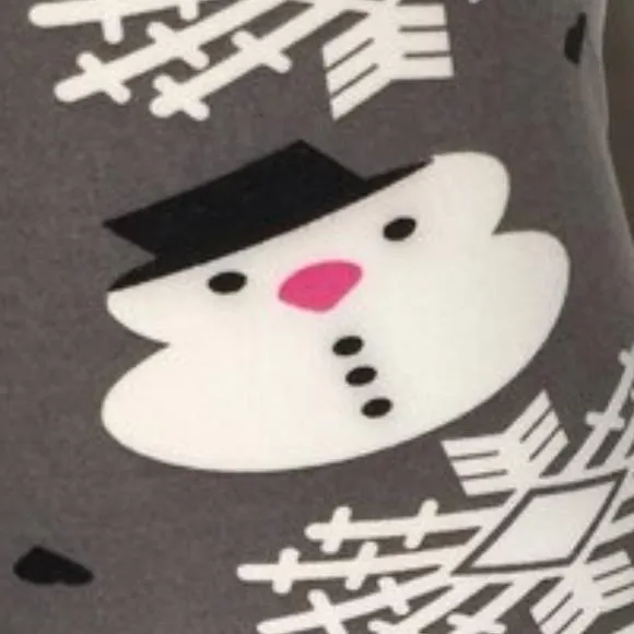 Kids Comfortable Snowflake and Snowman Leggings in Gray and White - Girls Yoga Pants with No-Roll Waistband - Available in Sizes Small and Large