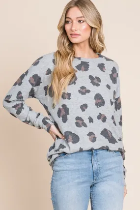 Gray Leopard Drop Shoulder T-Shirt
