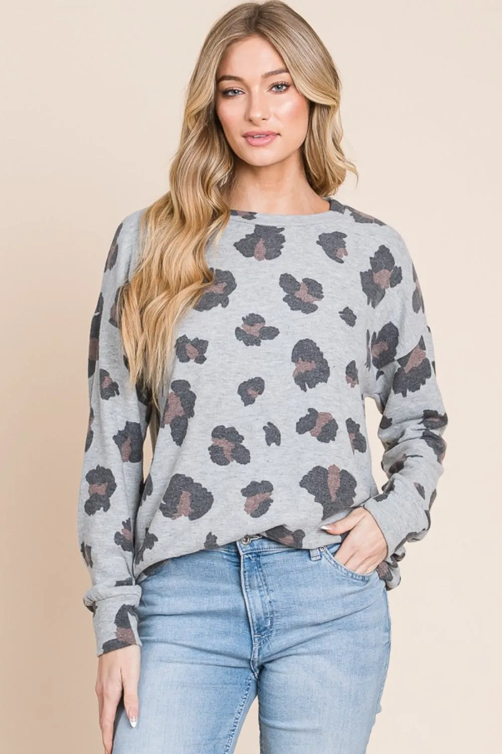 Gray Leopard Drop Shoulder T-Shirt