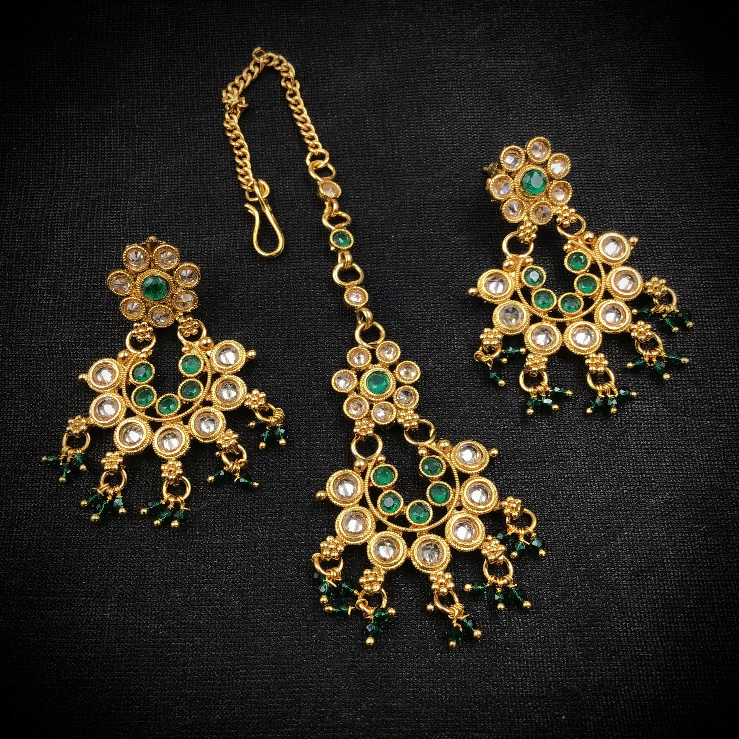 Green Gold Look Necklace Set  19745-6929