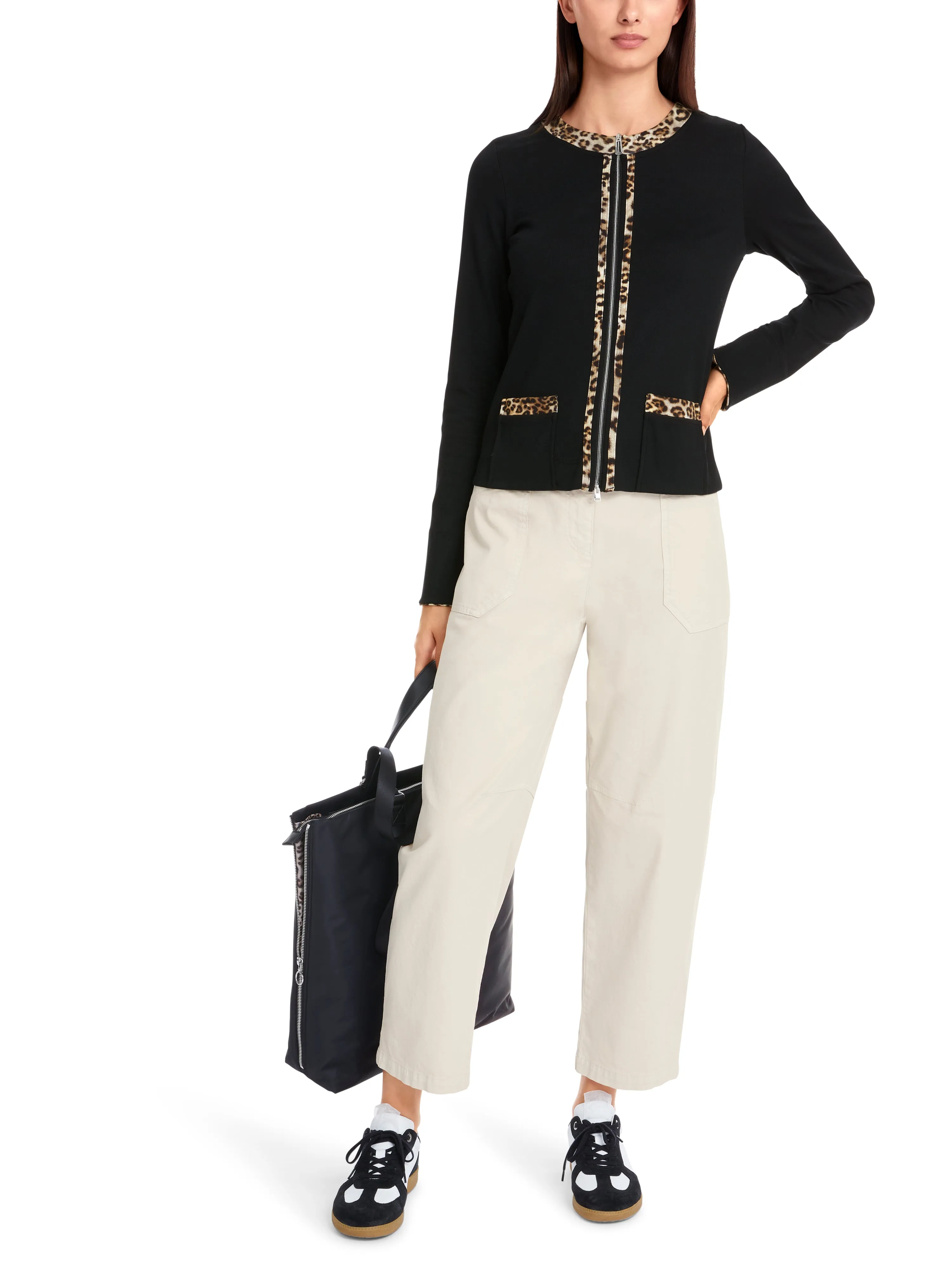 MARC CAIN Black Jacket With Leopard Print Detail