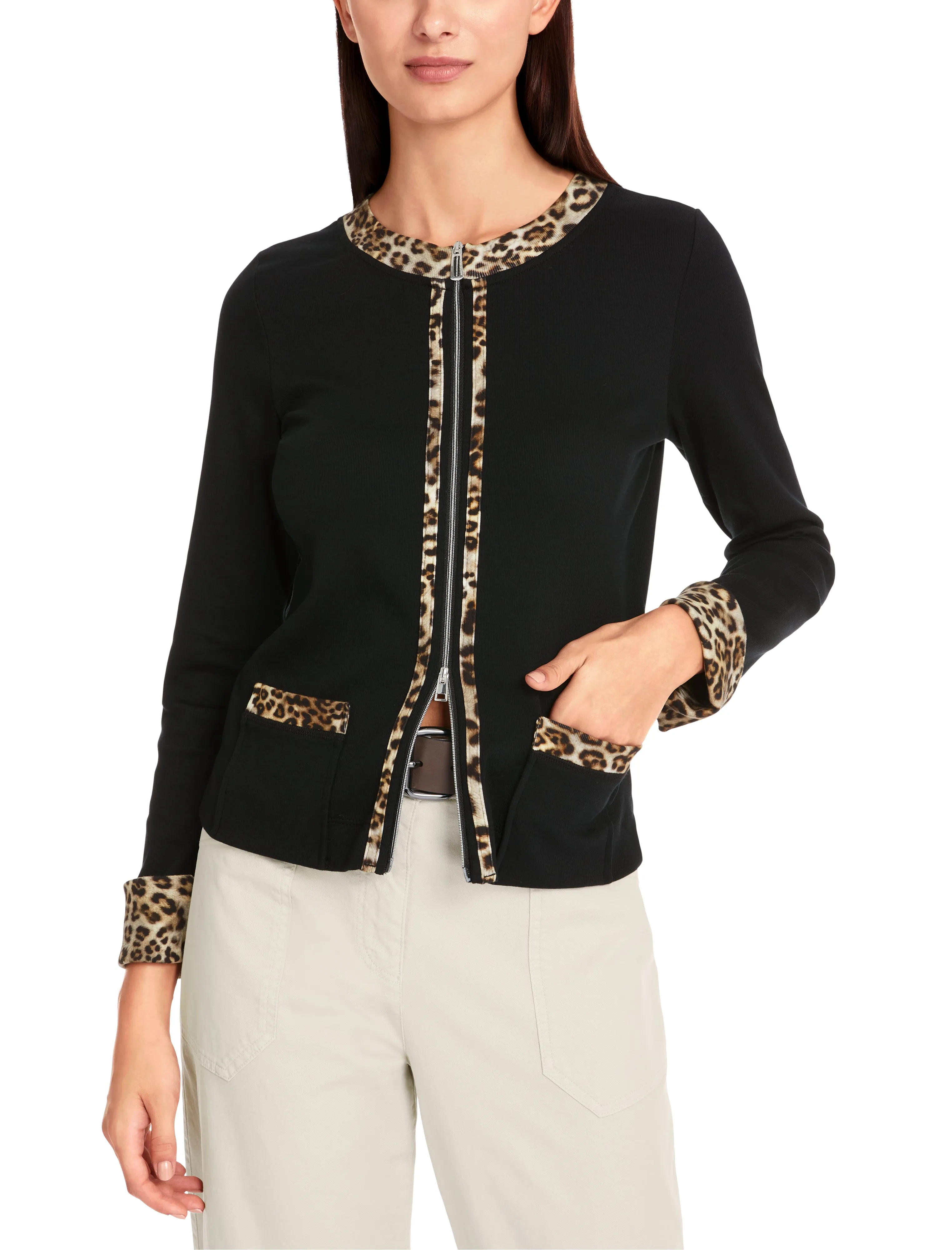 MARC CAIN Black Jacket With Leopard Print Detail