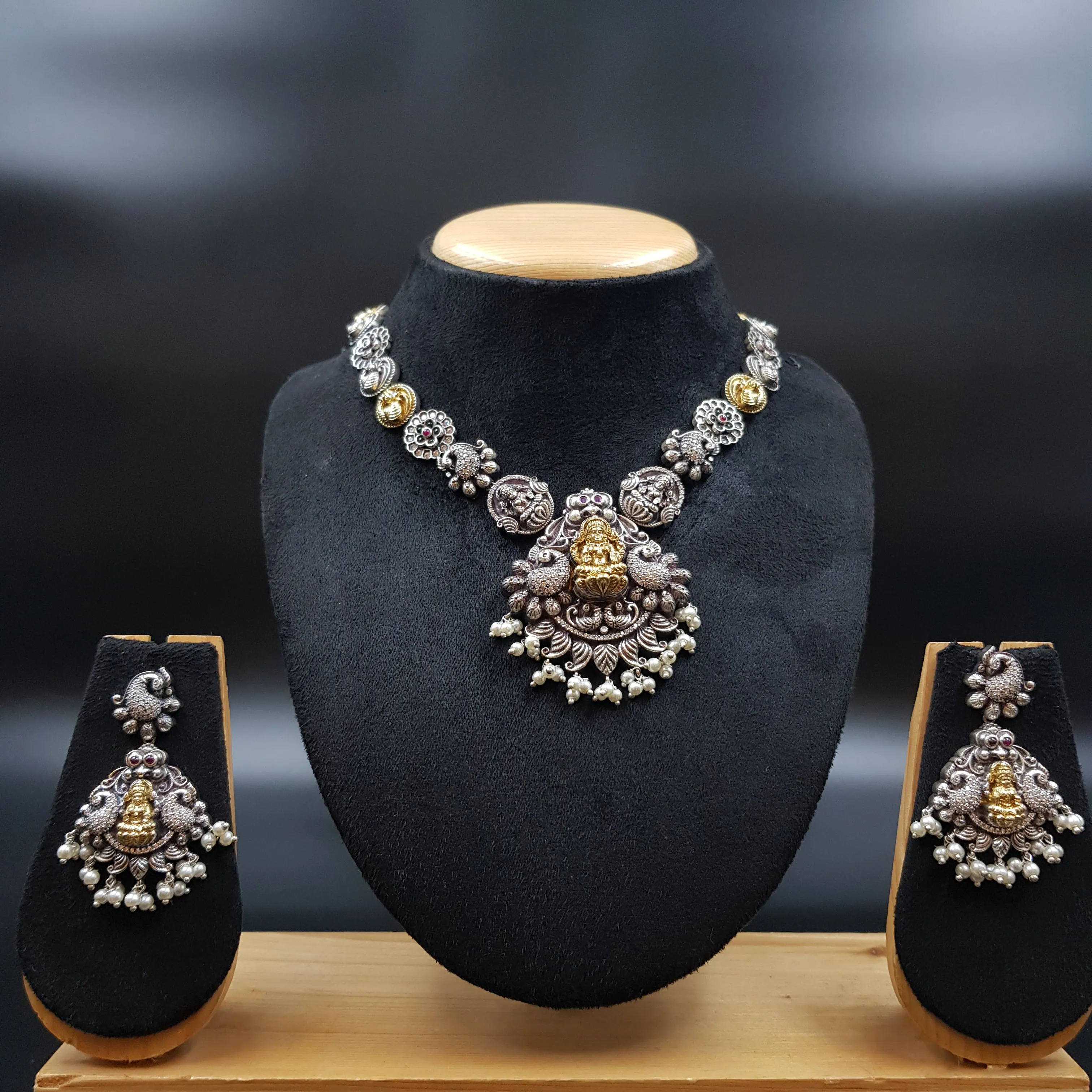 Oxidized Temple Necklace Set Round Neck 10956-59