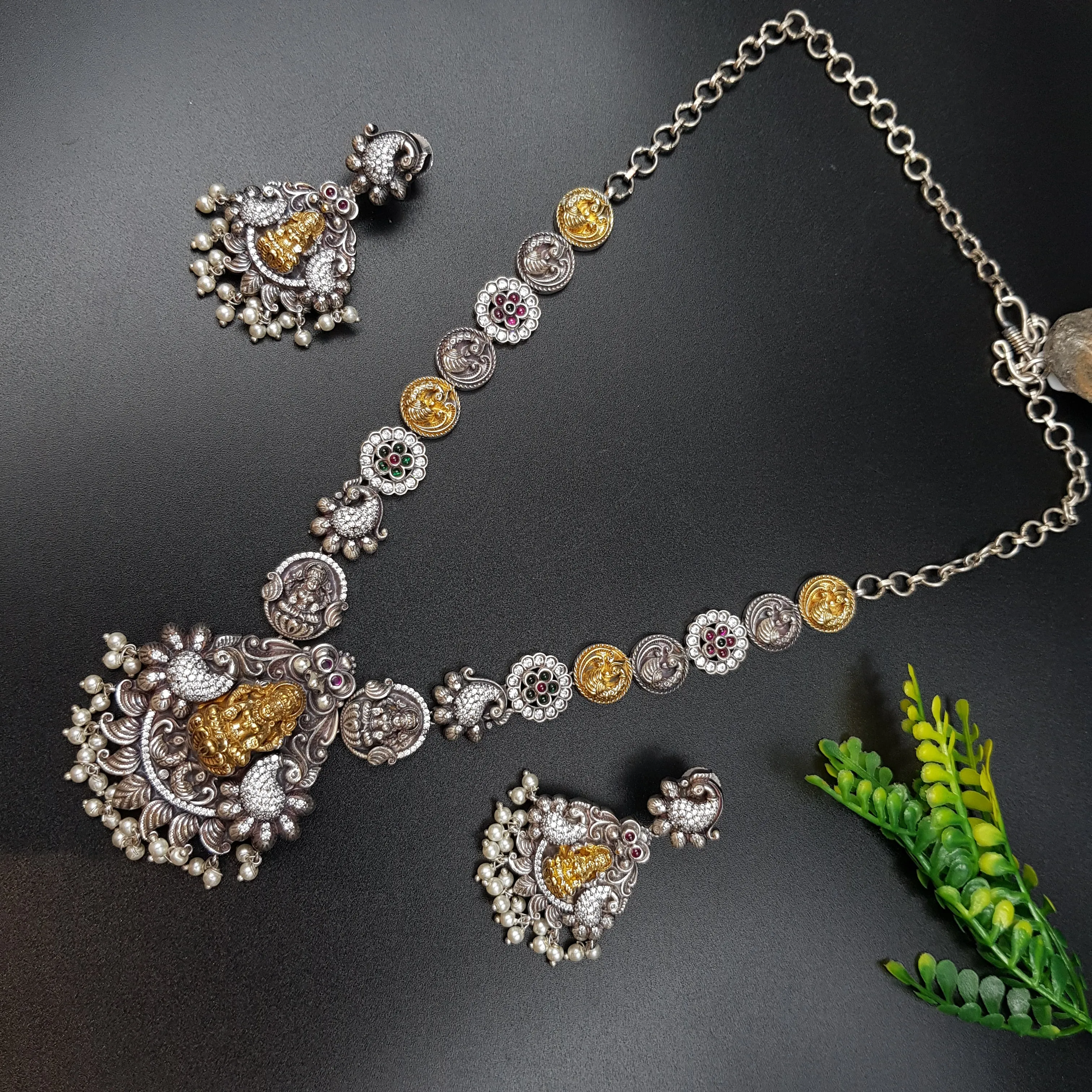 Oxidized Temple Necklace Set Round Neck 10956-59