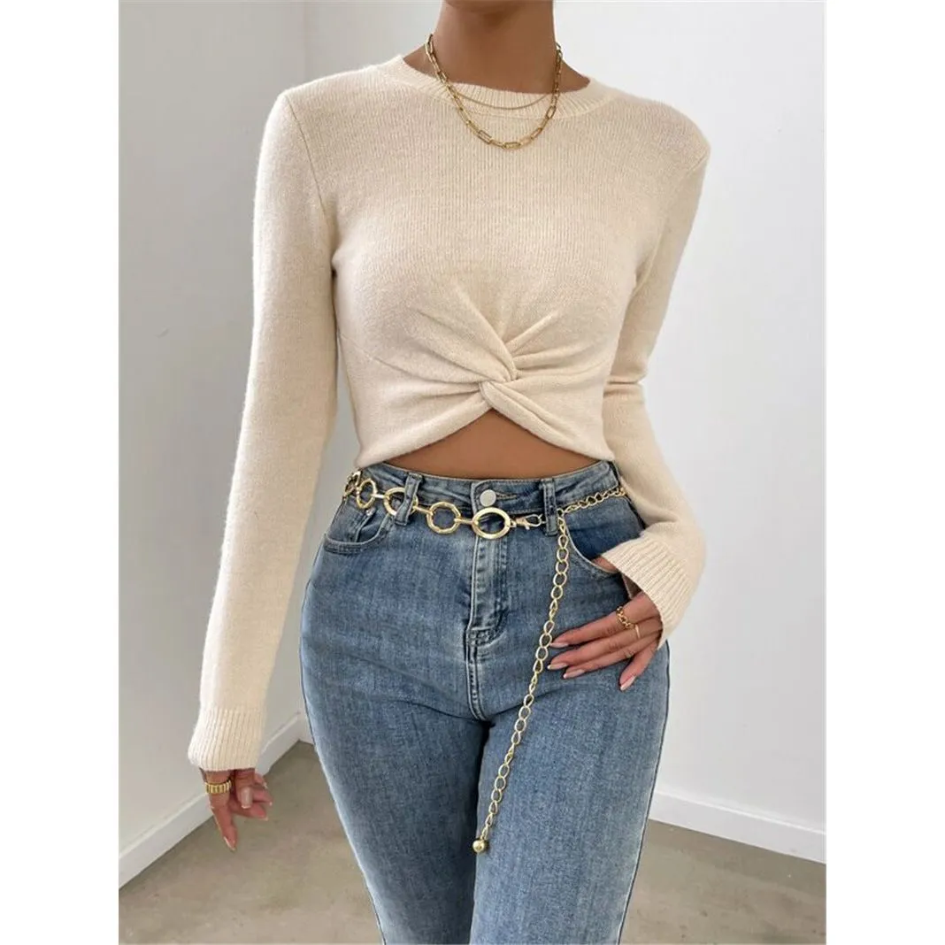 Slim Round Neck Knitted Top Sweater