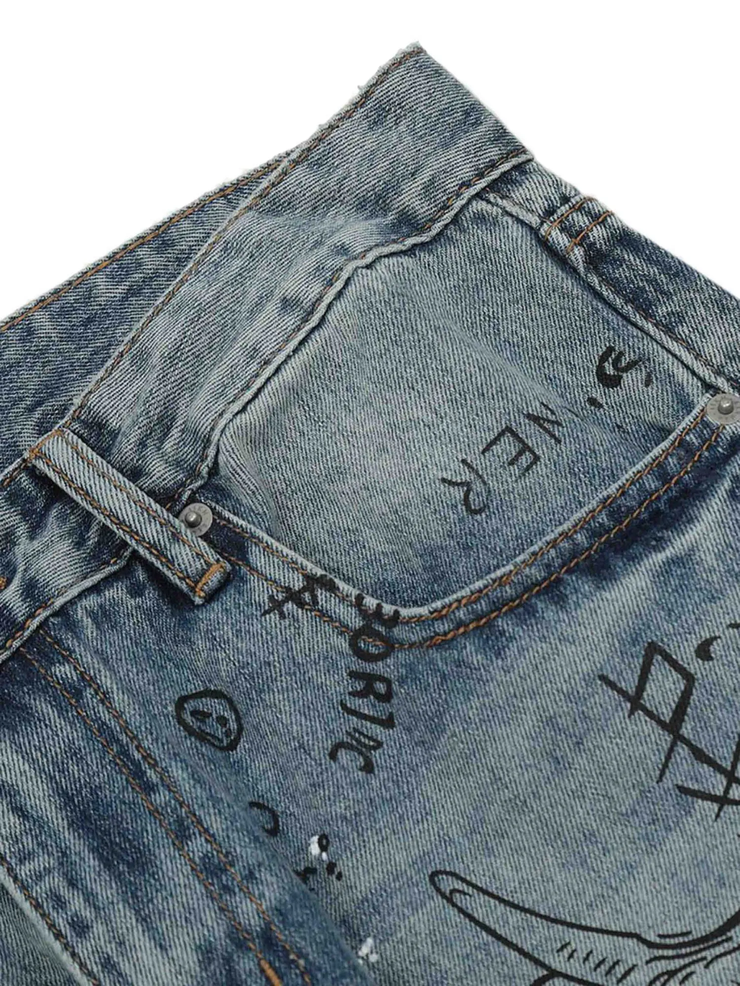 Sneakerhill Washed Graffiti Ripped Jeans