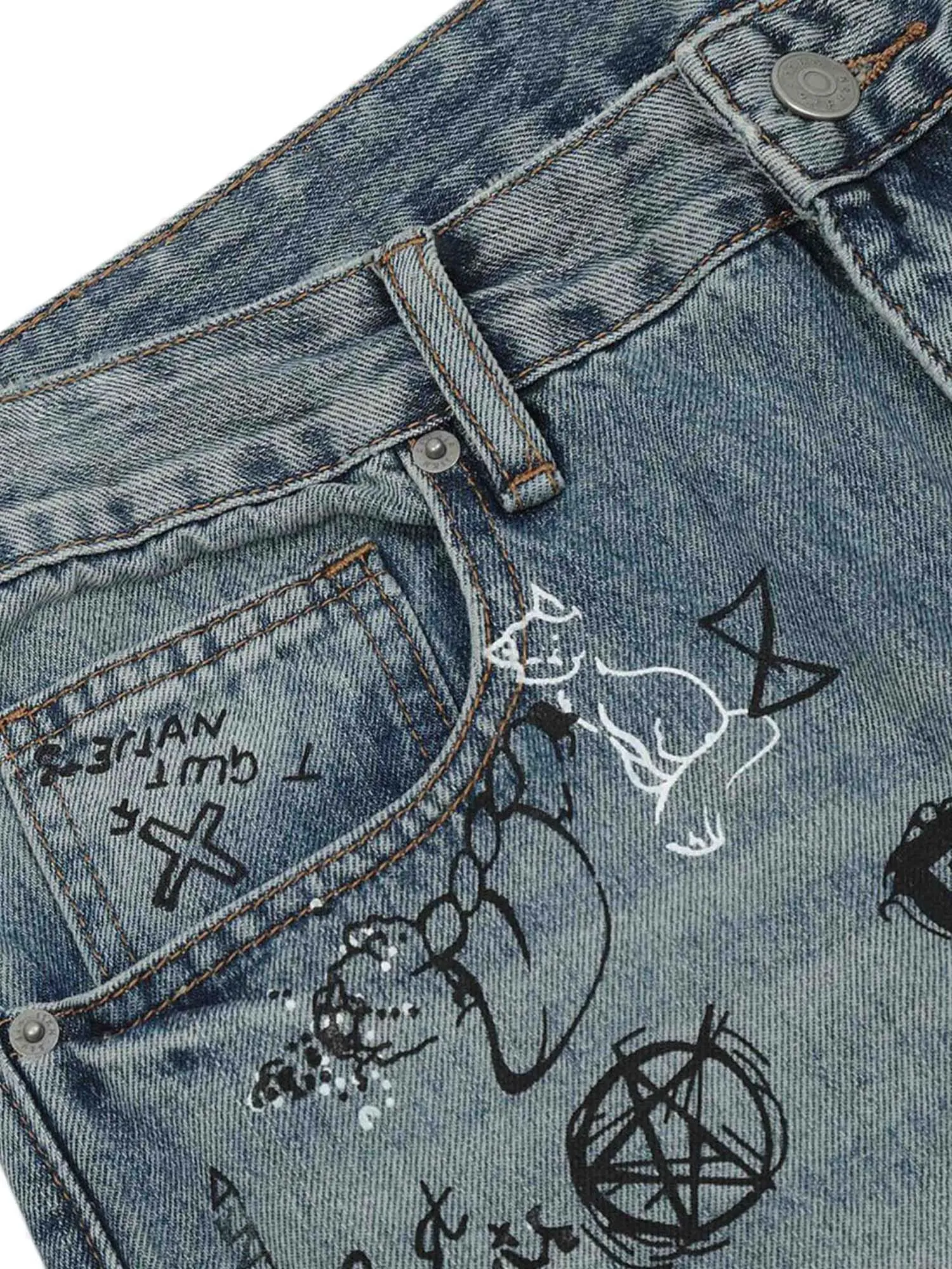 Sneakerhill Washed Graffiti Ripped Jeans