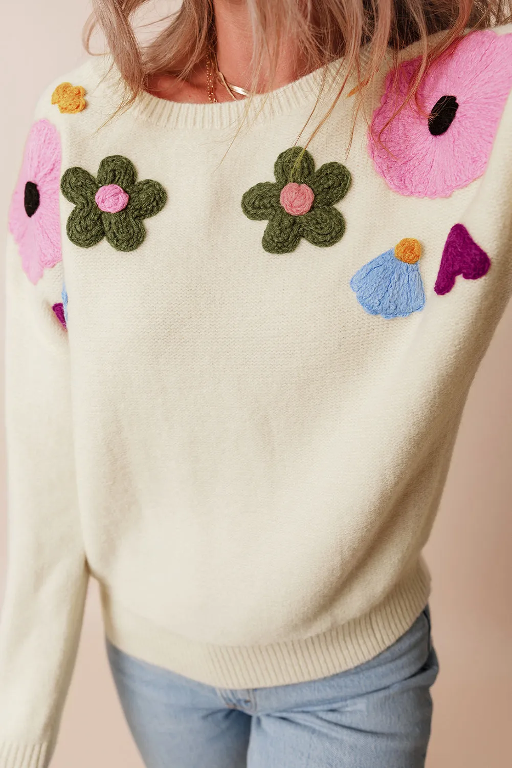 Trendy Floral Embroidered Knit Sweater for Every Day