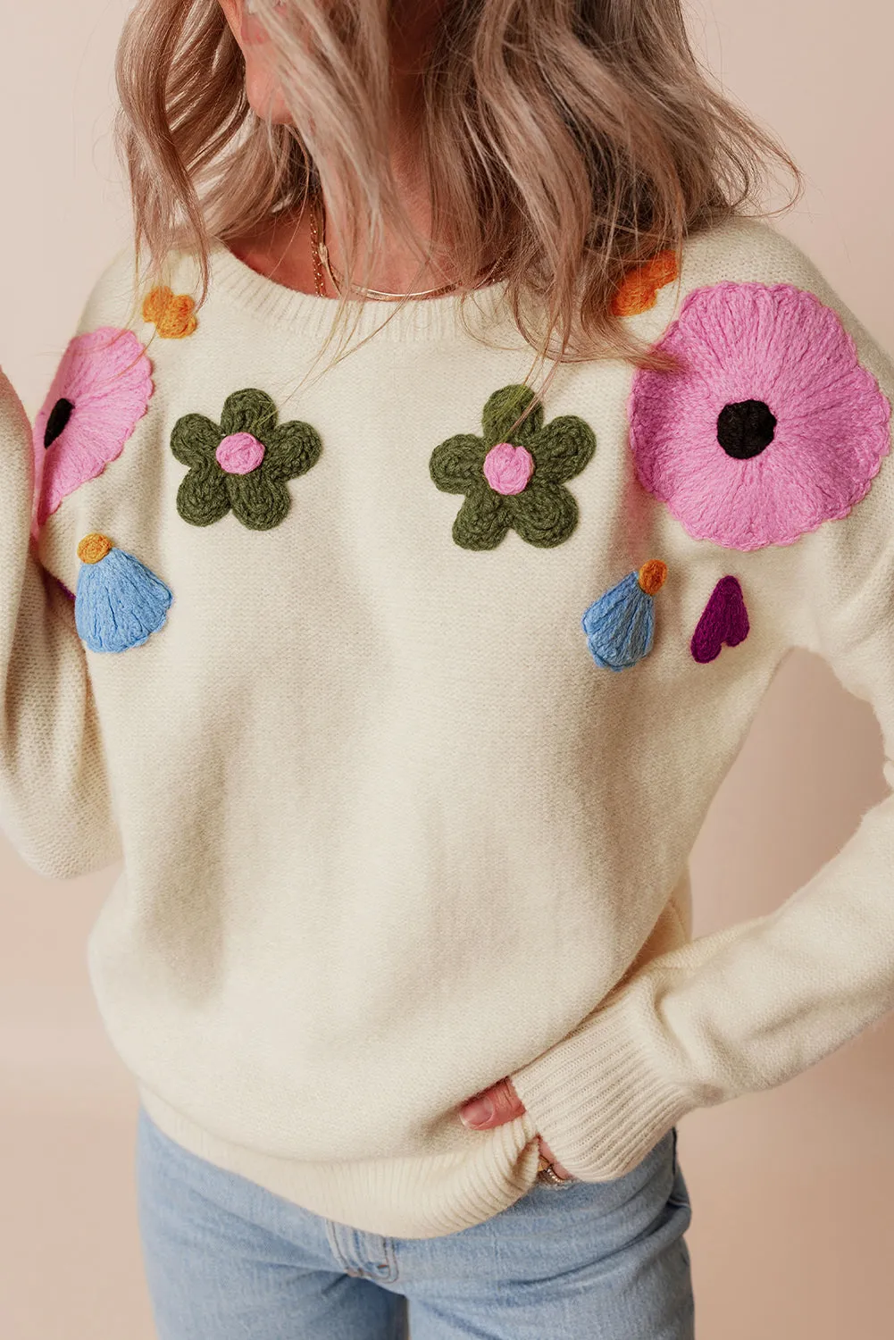 Trendy Floral Embroidered Knit Sweater for Every Day