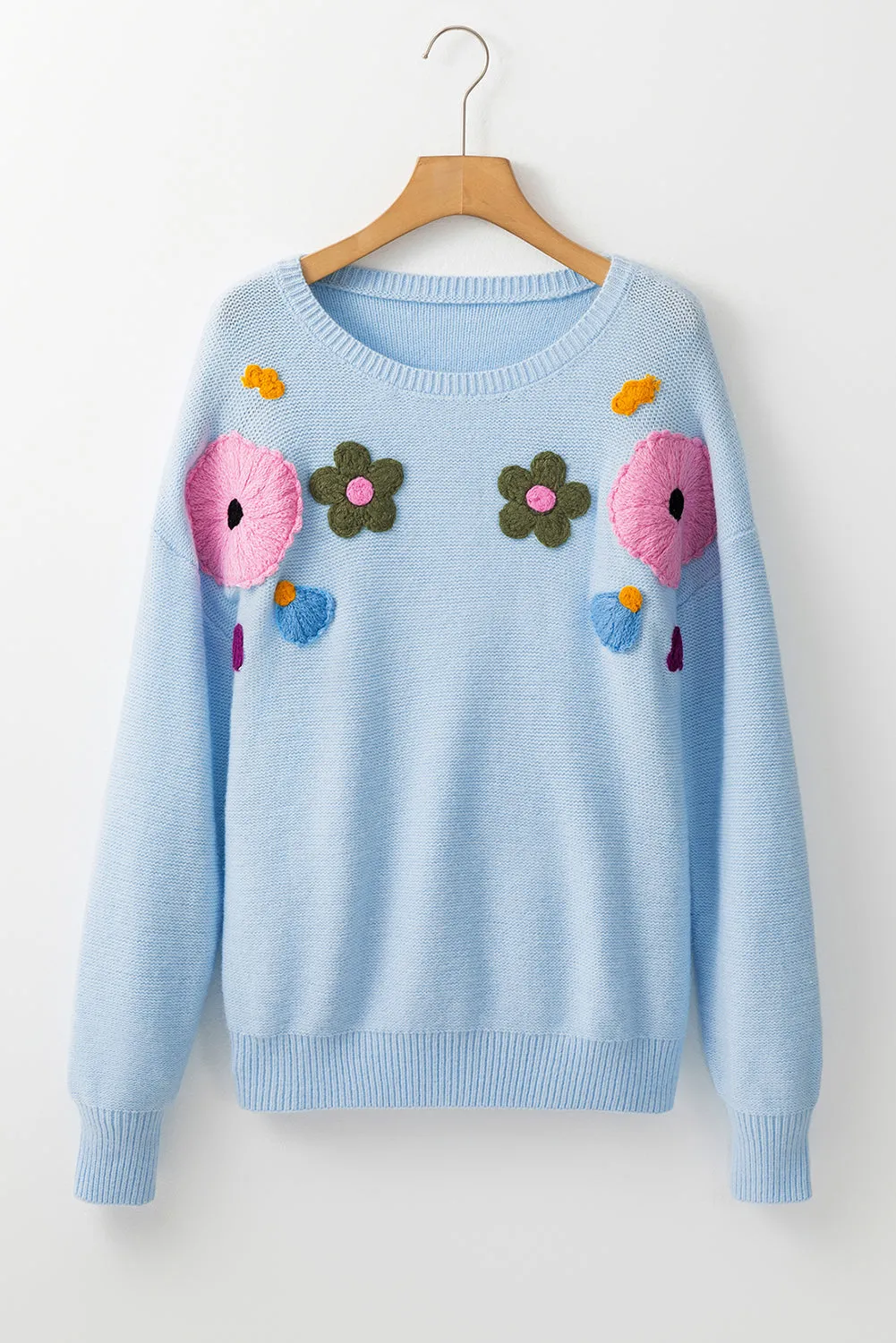 Trendy Floral Embroidered Knit Sweater for Every Day