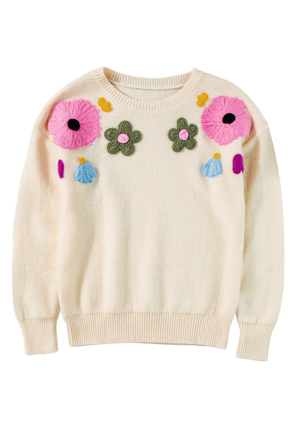 Trendy Floral Embroidered Knit Sweater for Every Day