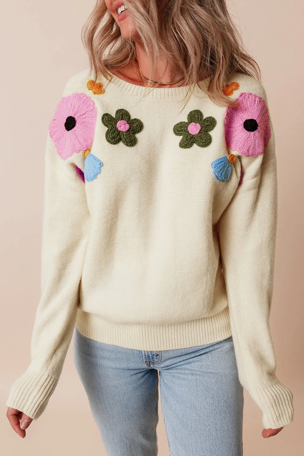 Trendy Floral Embroidered Knit Sweater for Every Day