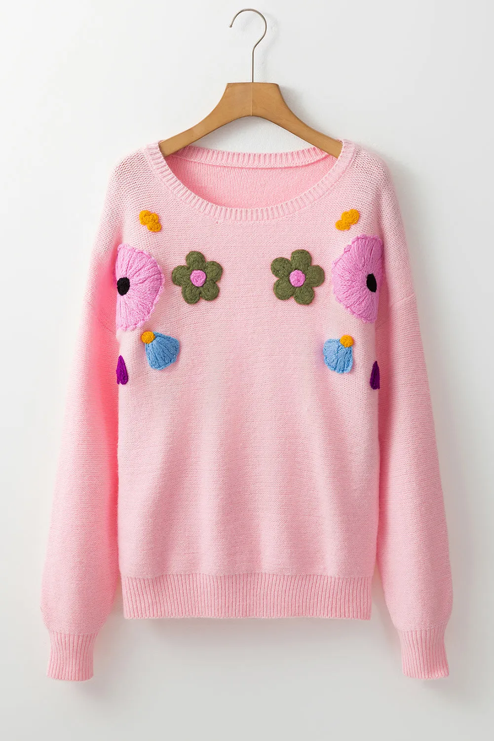 Trendy Floral Embroidered Knit Sweater for Every Day