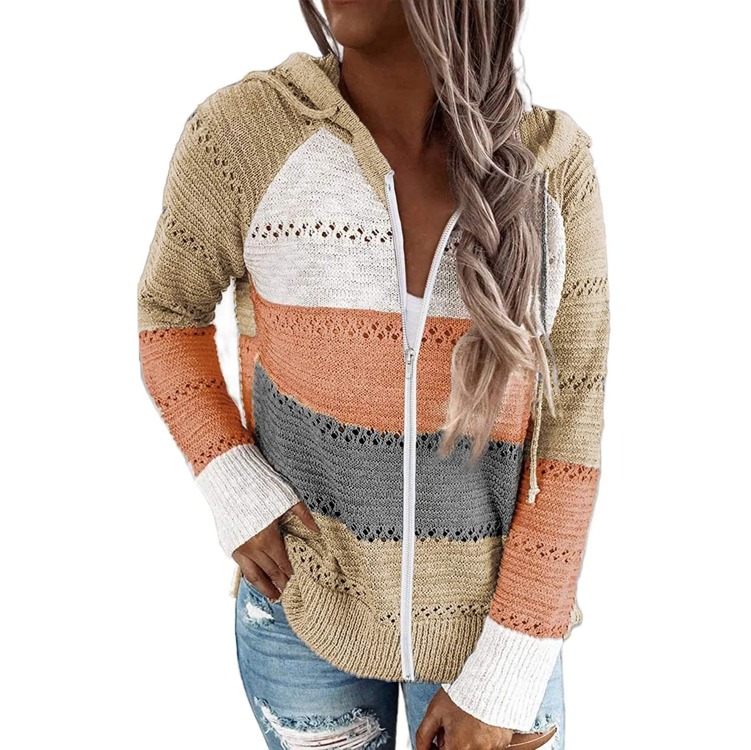 Women Casual Long Sleeve Zip Up Hooded Sweatshirt Hoodies