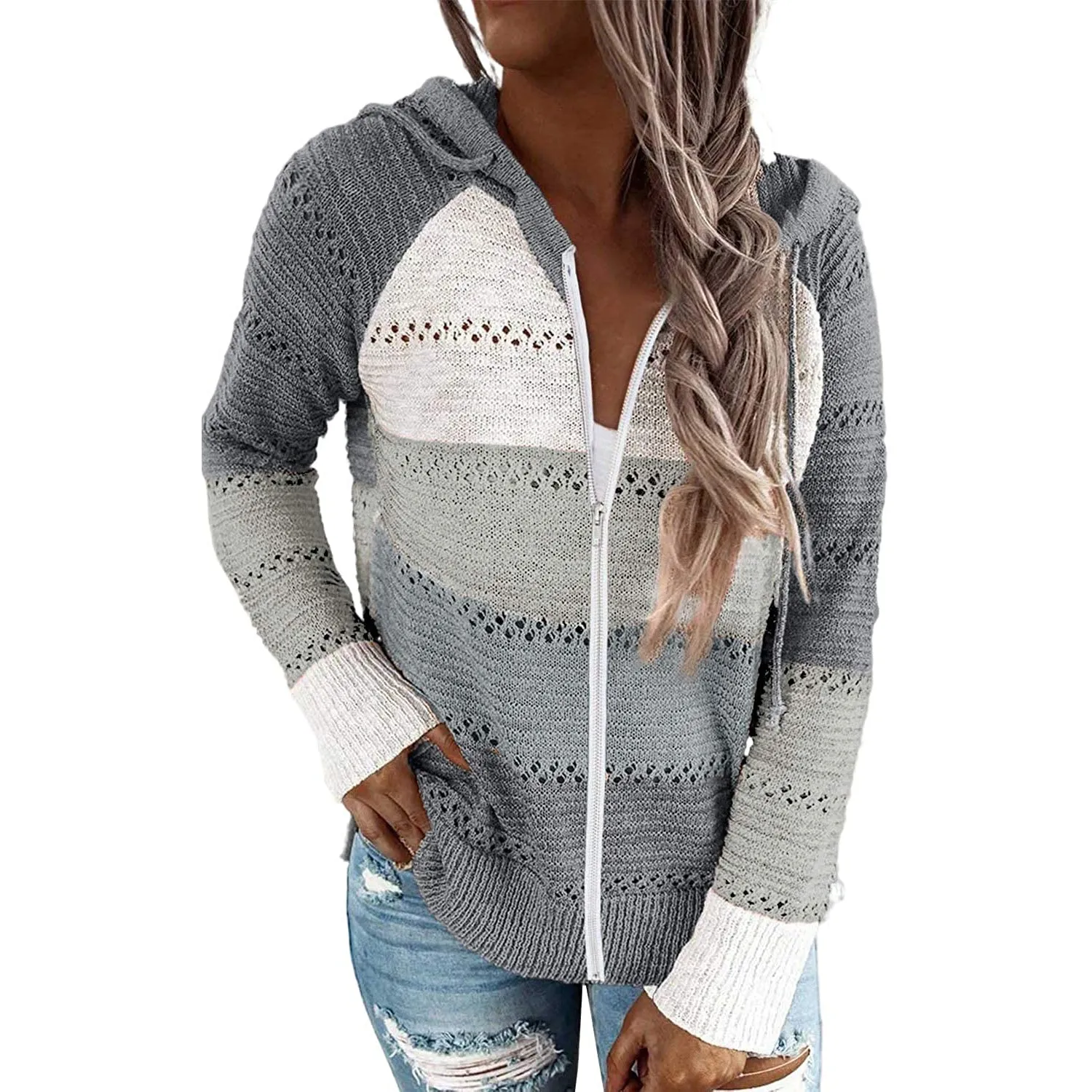 Women Casual Long Sleeve Zip Up Hooded Sweatshirt Hoodies